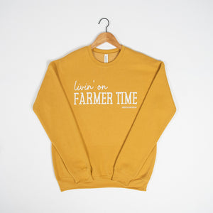 ‘Livin’ on Farmer Time’ Mustard Crewneck