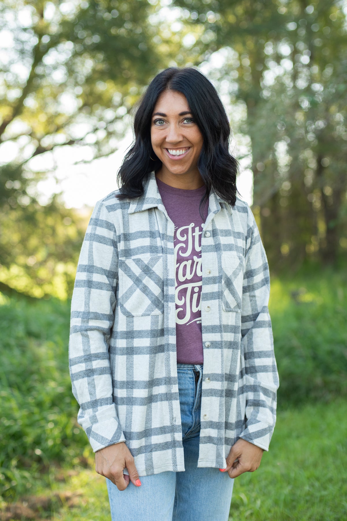 Lt. Gray & Charcoal Plaid Button Up