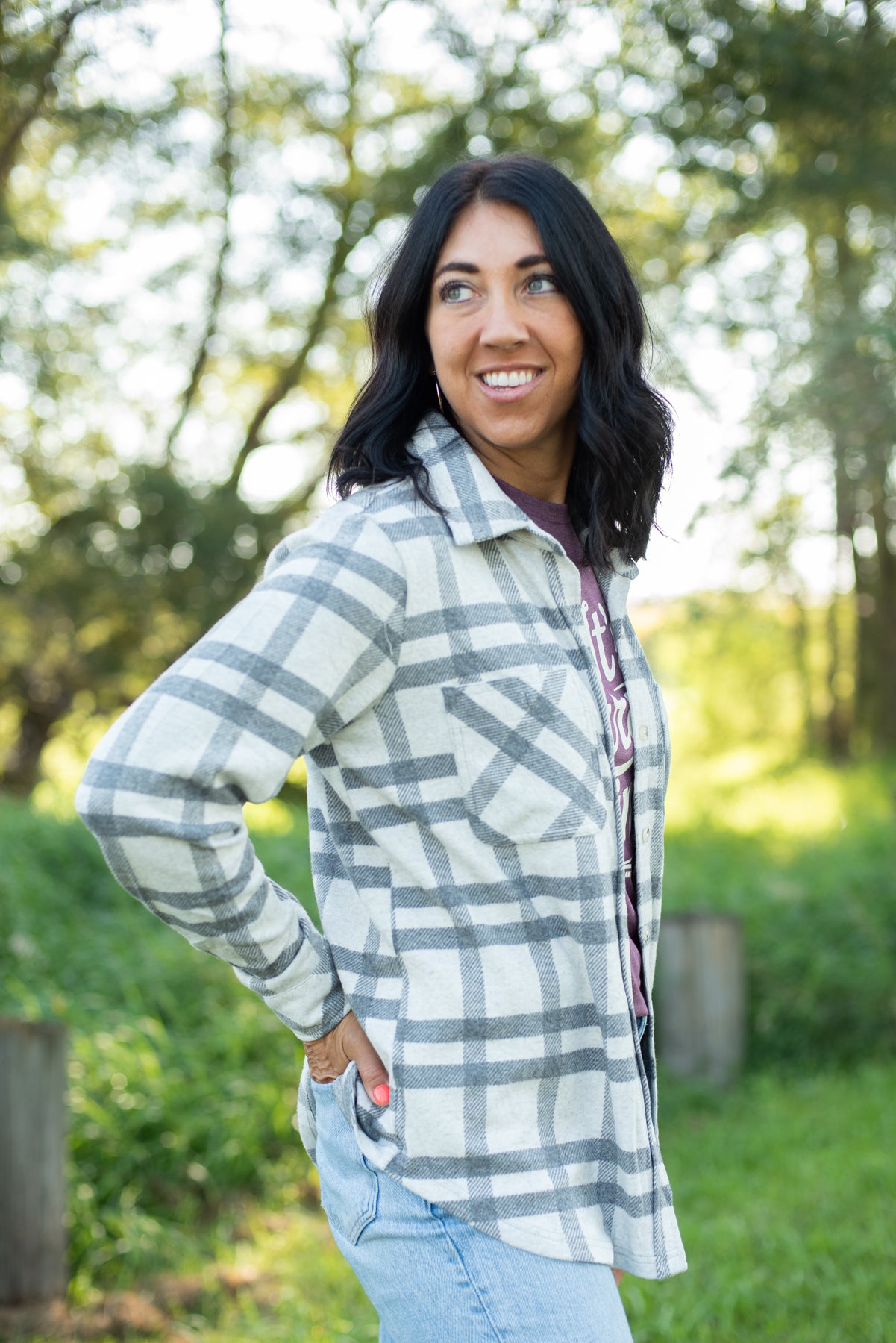 Lt. Gray & Charcoal Plaid Button Up
