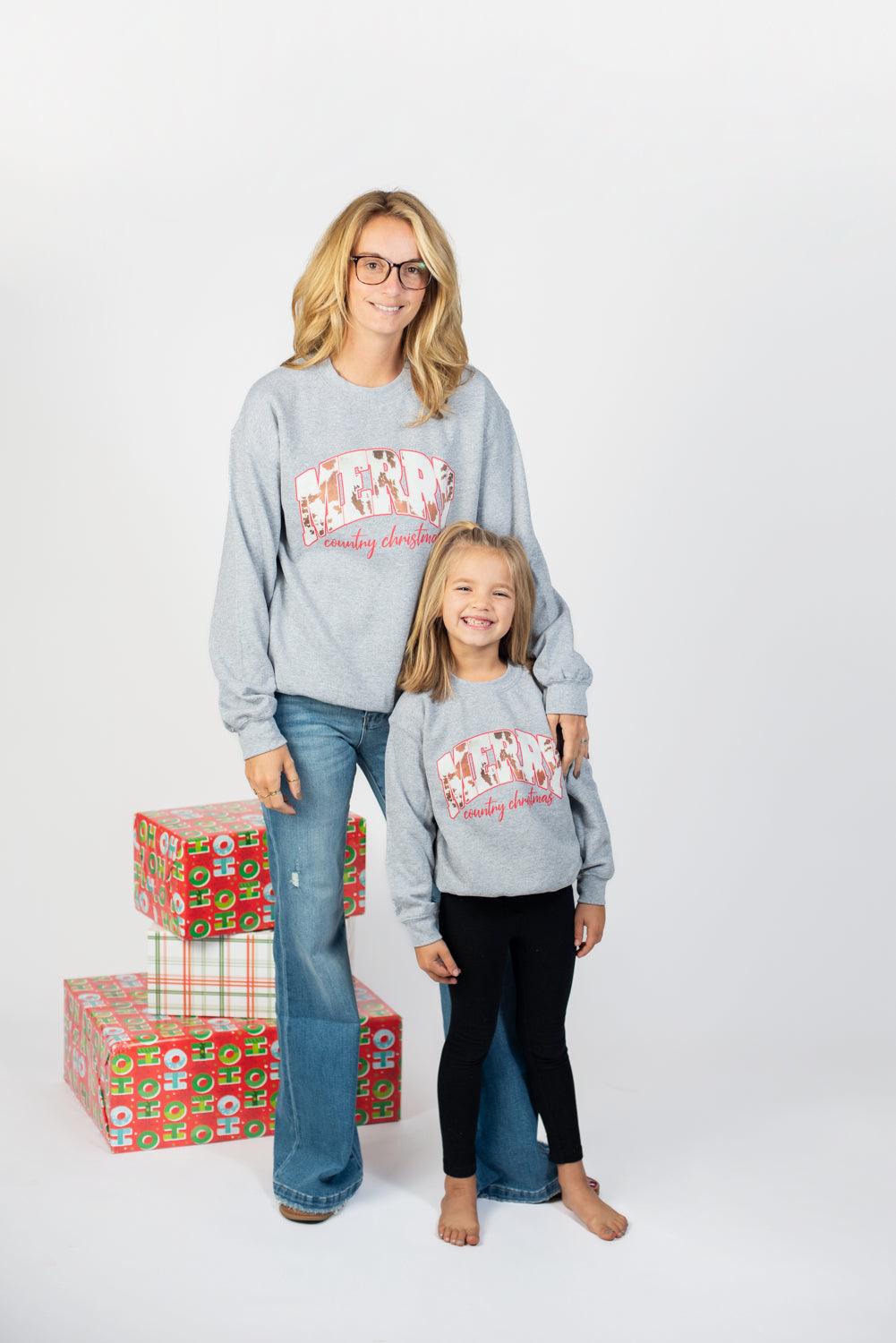 Merry Country Christmas Youth Grey Crewneck - American Farm Company