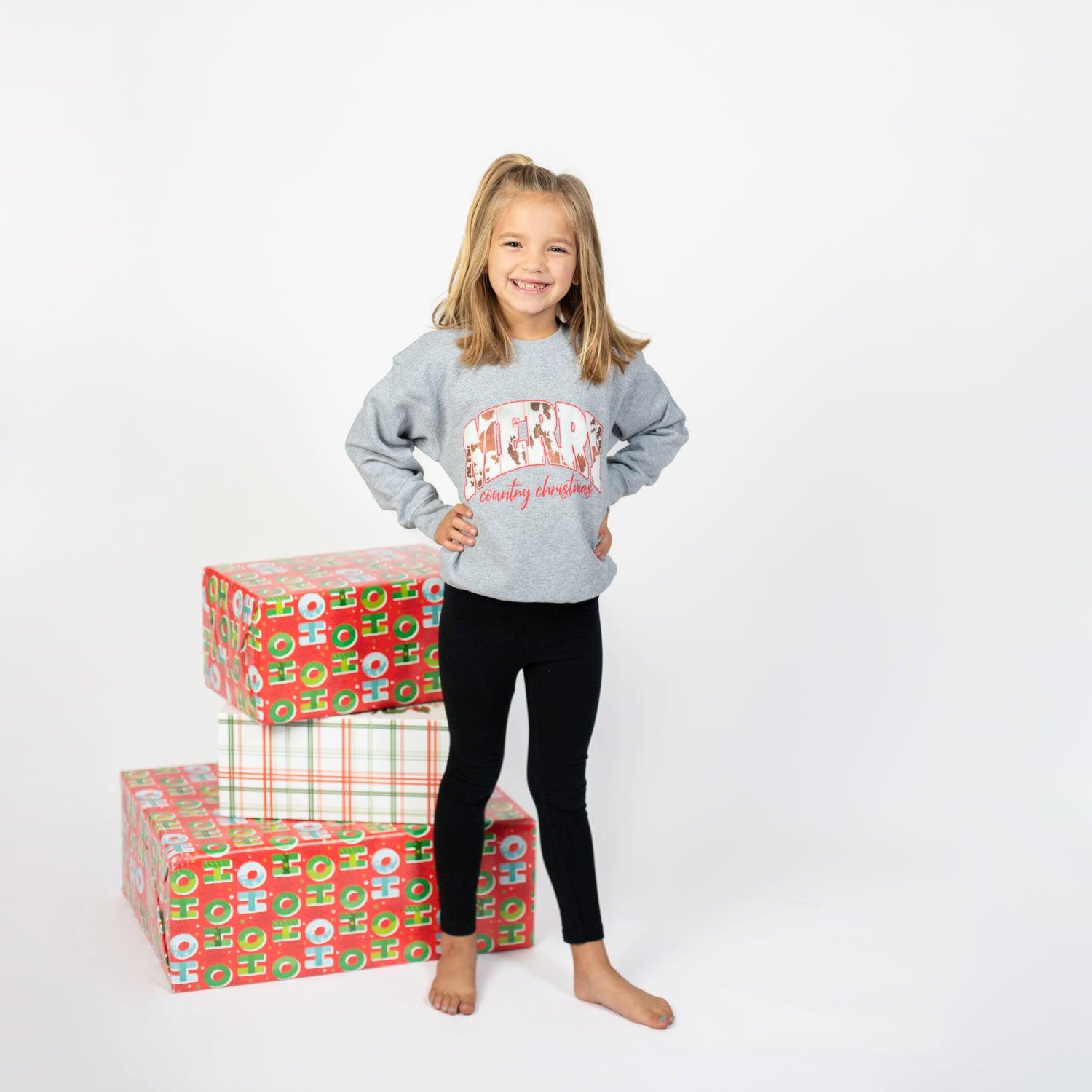 Merry Country Christmas Youth Grey Crewneck - American Farm Company