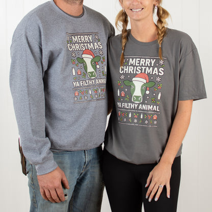 'Merry Christmas Ya Filthy Animal' Cow Crewneck