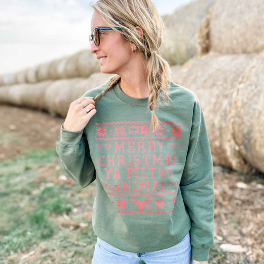 'Merry Christmas Ya Filthy Animal' Green Crewneck