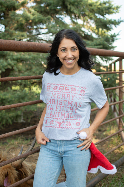 'Merry Christmas Ya Filthy Animal' Sweater Design Tee