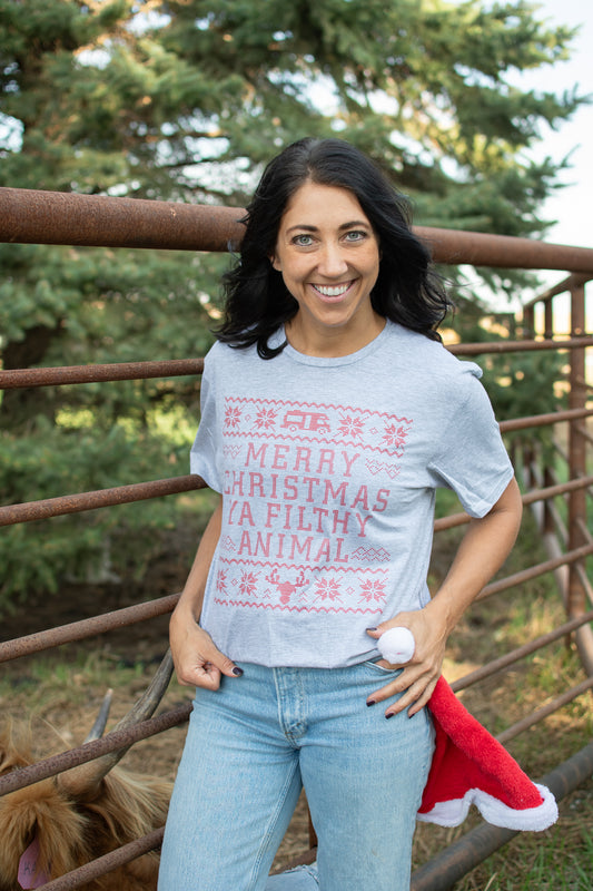'Merry Christmas Ya Filthy Animal' Sweater Design Tee