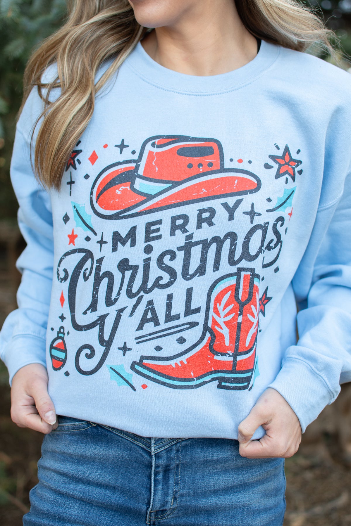 'Merry Christmas Ya'll' Light Blue Crewneck