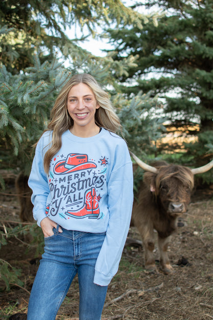 'Merry Christmas Ya'll' Light Blue Crewneck