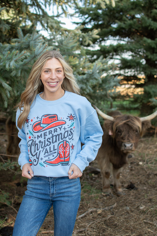 'Merry Christmas Ya'll' Light Blue Crewneck