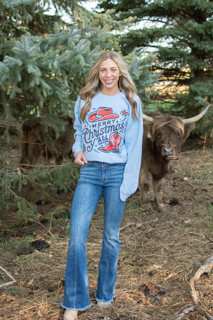 'Merry Christmas Ya'll' Light Blue Crewneck