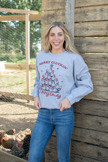 'Merry Cluckin Christmas' Grey Crewneck