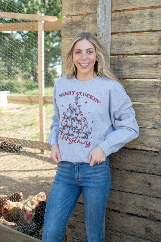 'Merry Cluckin Christmas' Grey Crewneck