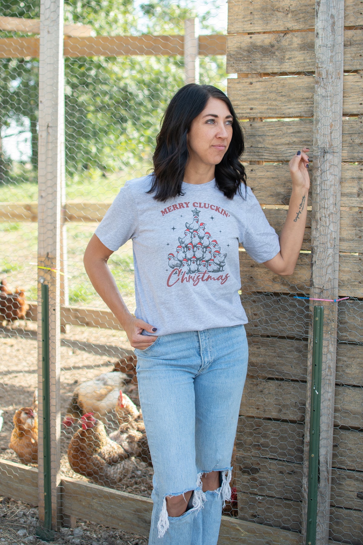 'Merry Cluckin Christmas' Grey Tee