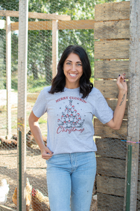 'Merry Cluckin Christmas' Grey Tee