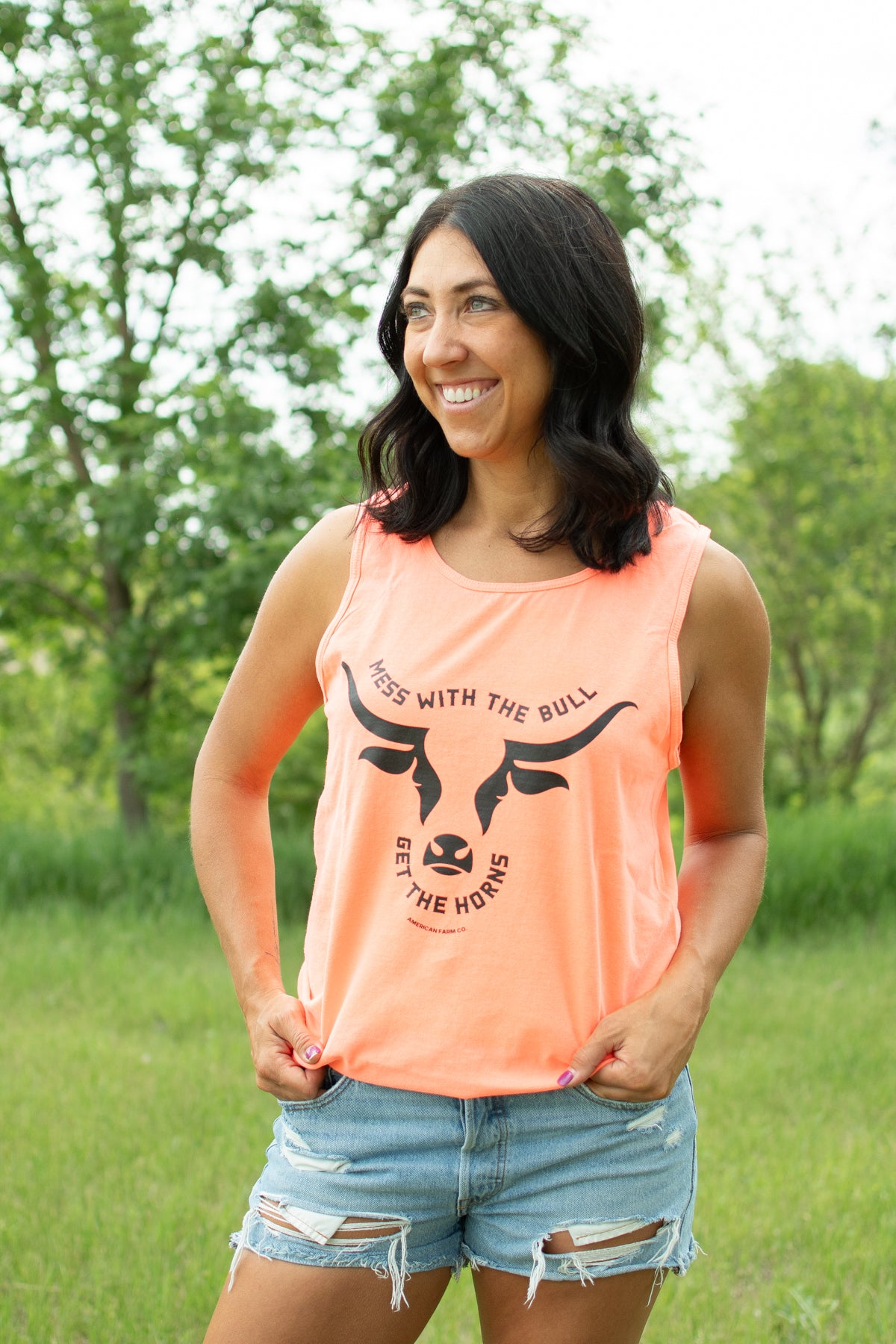Mess with the Bull, Get the Horns' Neon Orange Tank Top