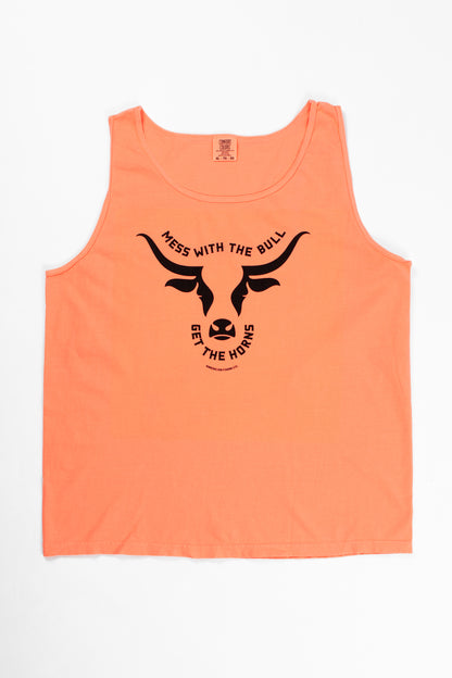 Mess with the Bull, Get the Horns' Neon Orange Tank Top