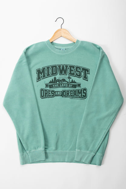 'Midwest - Land of Opes and Dreams' Green Crewneck