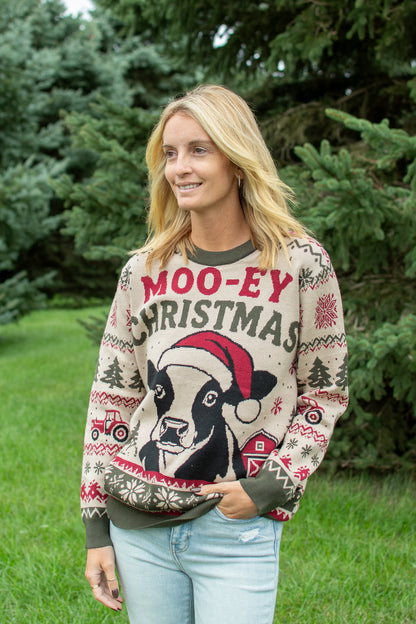 'Moo-ey Christmas' Knit Sweater