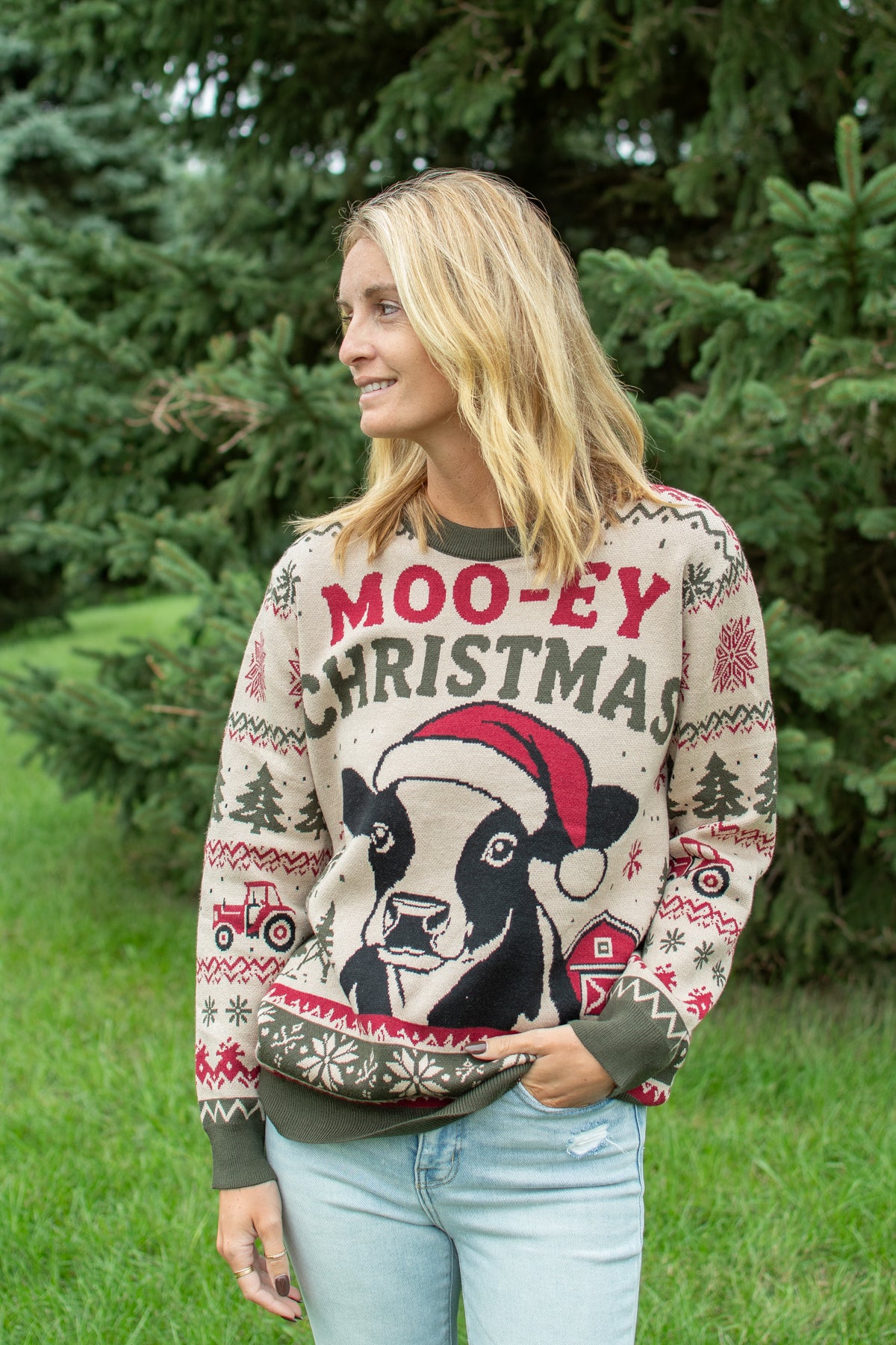 'Moo-ey Christmas' Knit Sweater