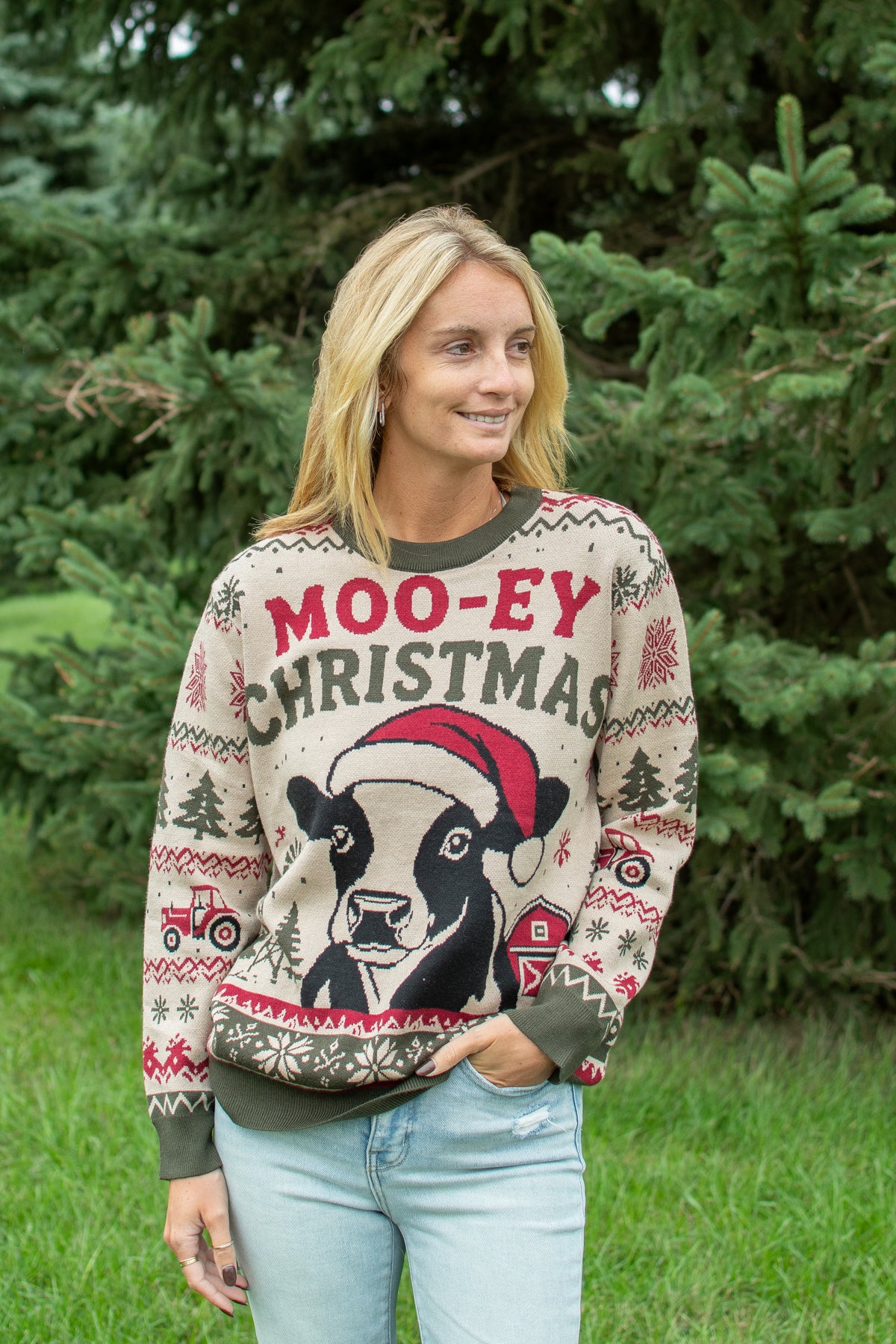 'Moo-ey Christmas' Knit Sweater