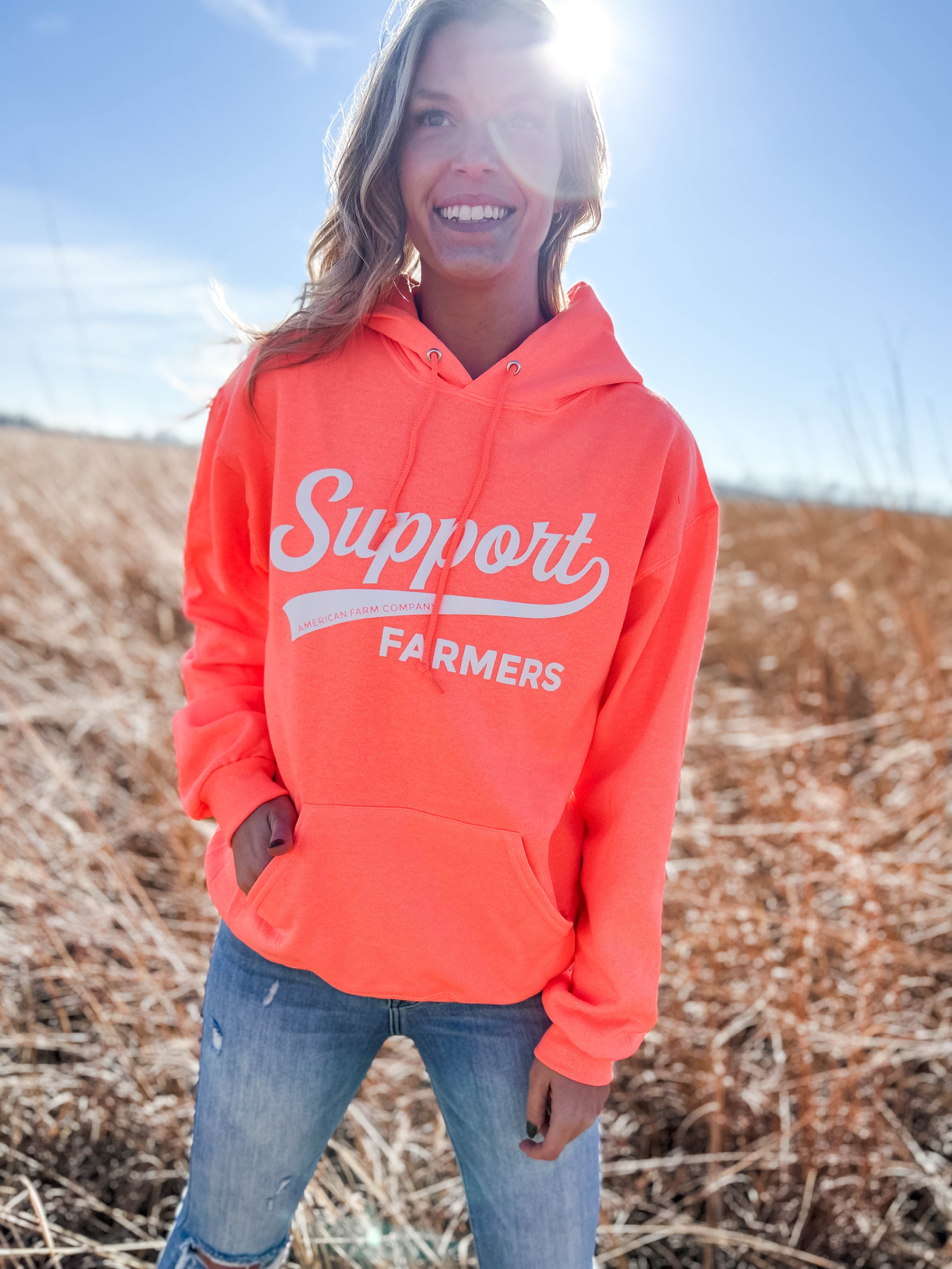 Neon 'Support Farmers Banner' Puff Design Hoodie