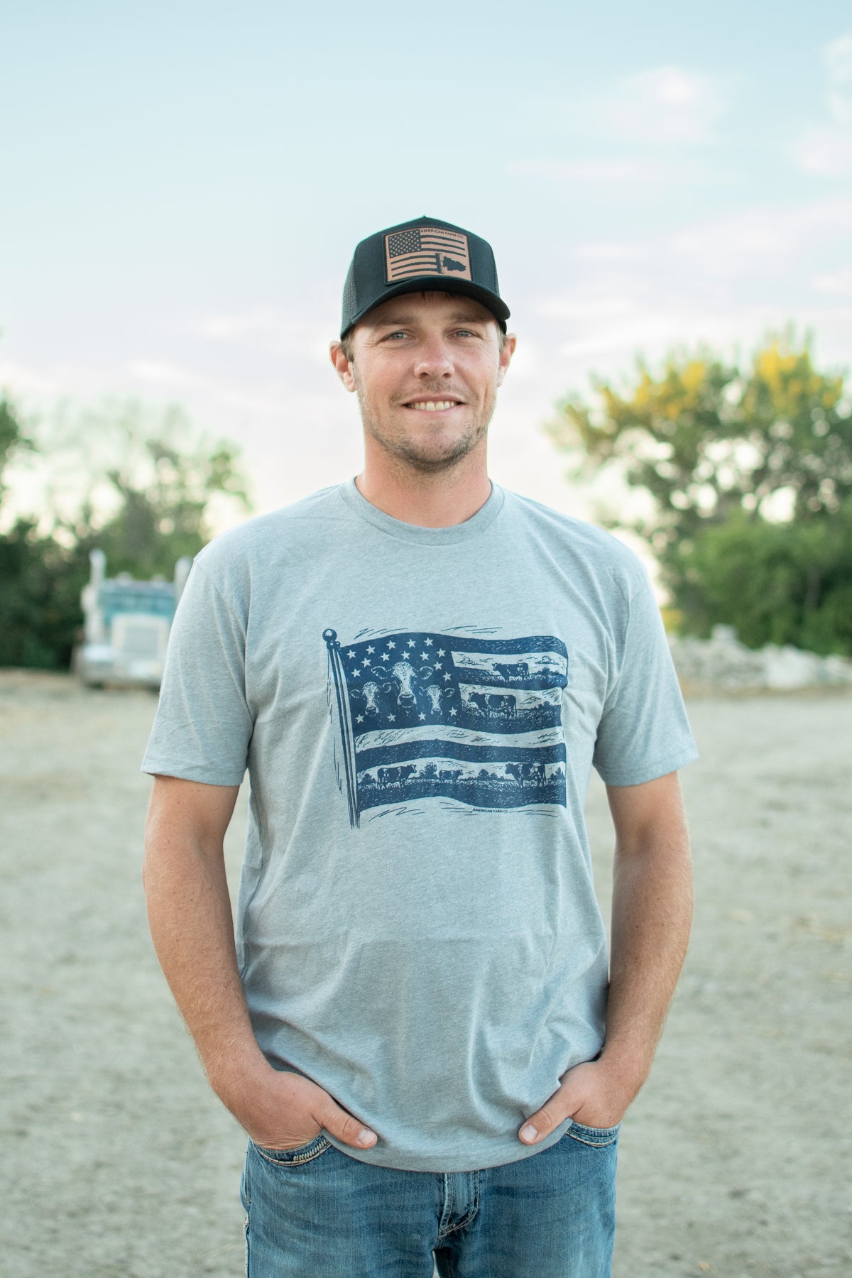 Navy Cow Flag Gray Essentials Tee