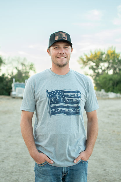Navy Cow Flag Gray Essentials Tee