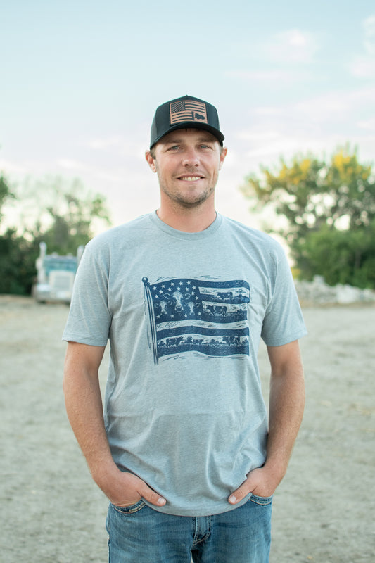 Navy Cow Flag Gray Essentials Tee