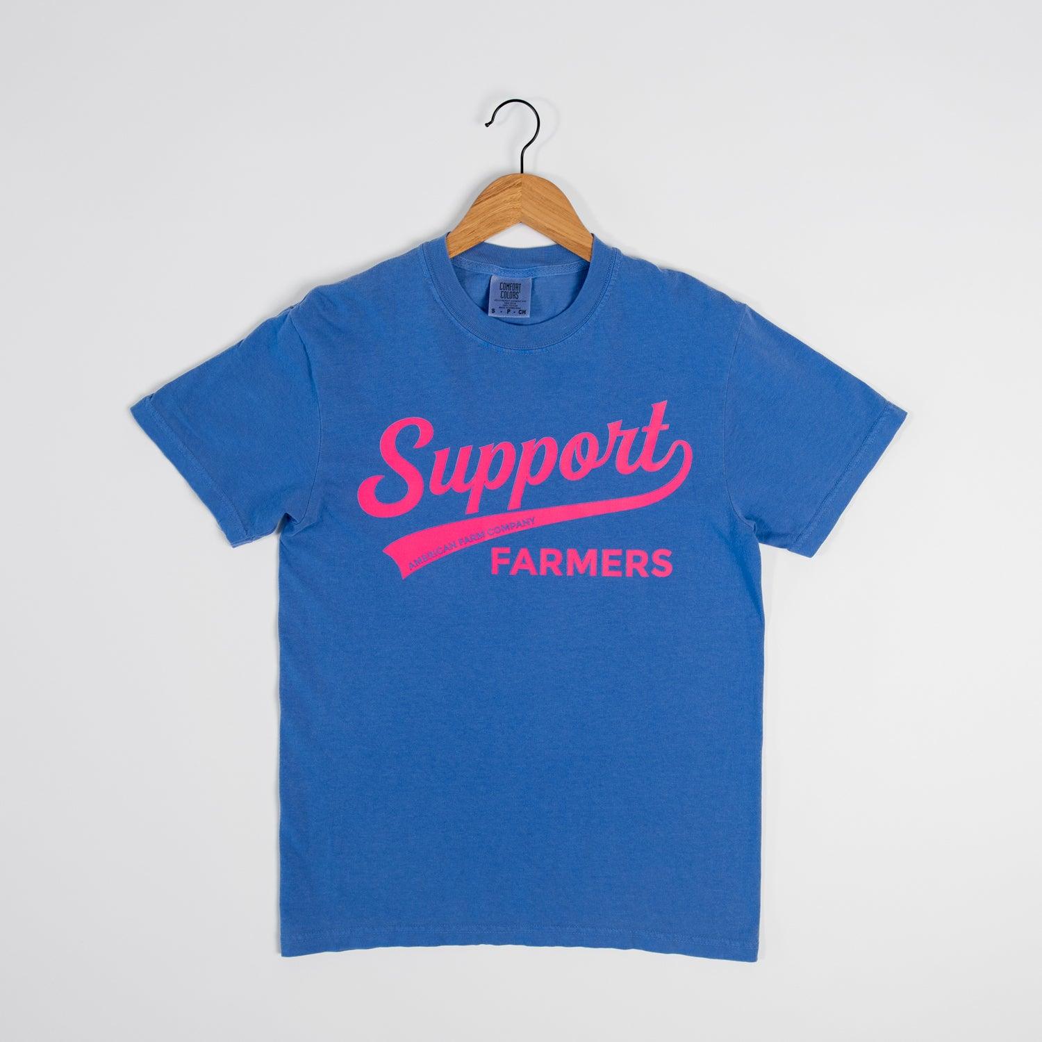 Neon 'Support Farmers Banner' Blue Tee - American Farm Company