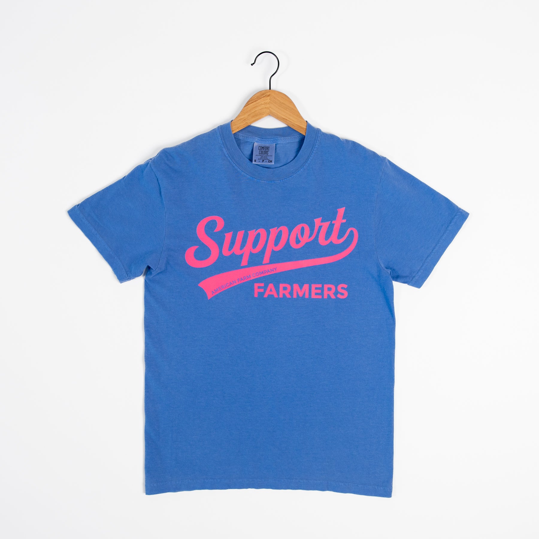 Neon 'Support Farmers' Banner Blue Tee - American Farm Company