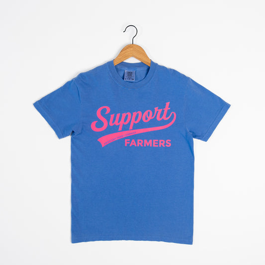 Neon 'Support Farmers' Banner Blue Tee