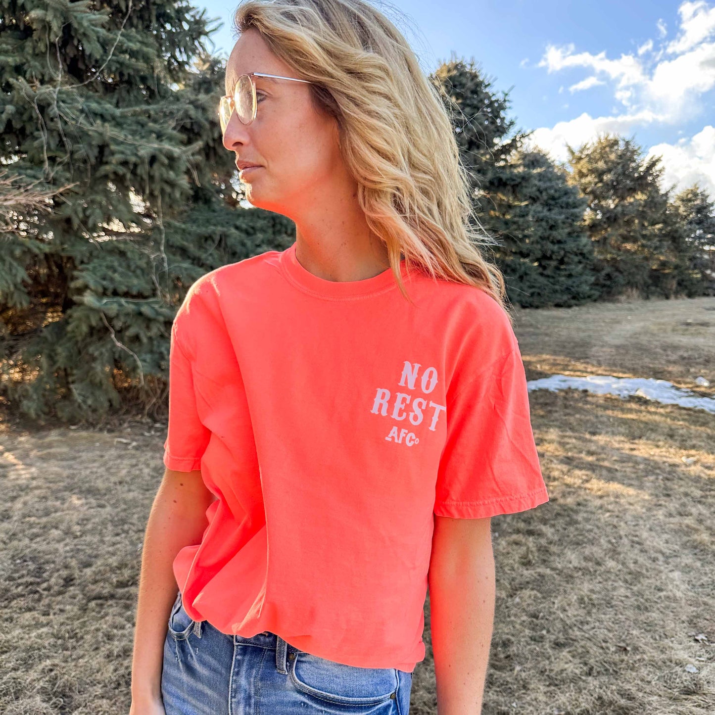 'No Rest For The Farmer' Neon Orange Tee