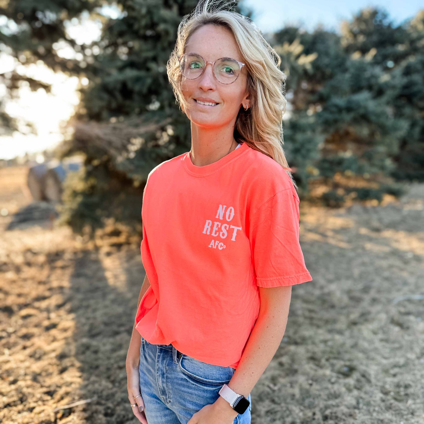 'No Rest For The Farmer' Neon Orange Tee