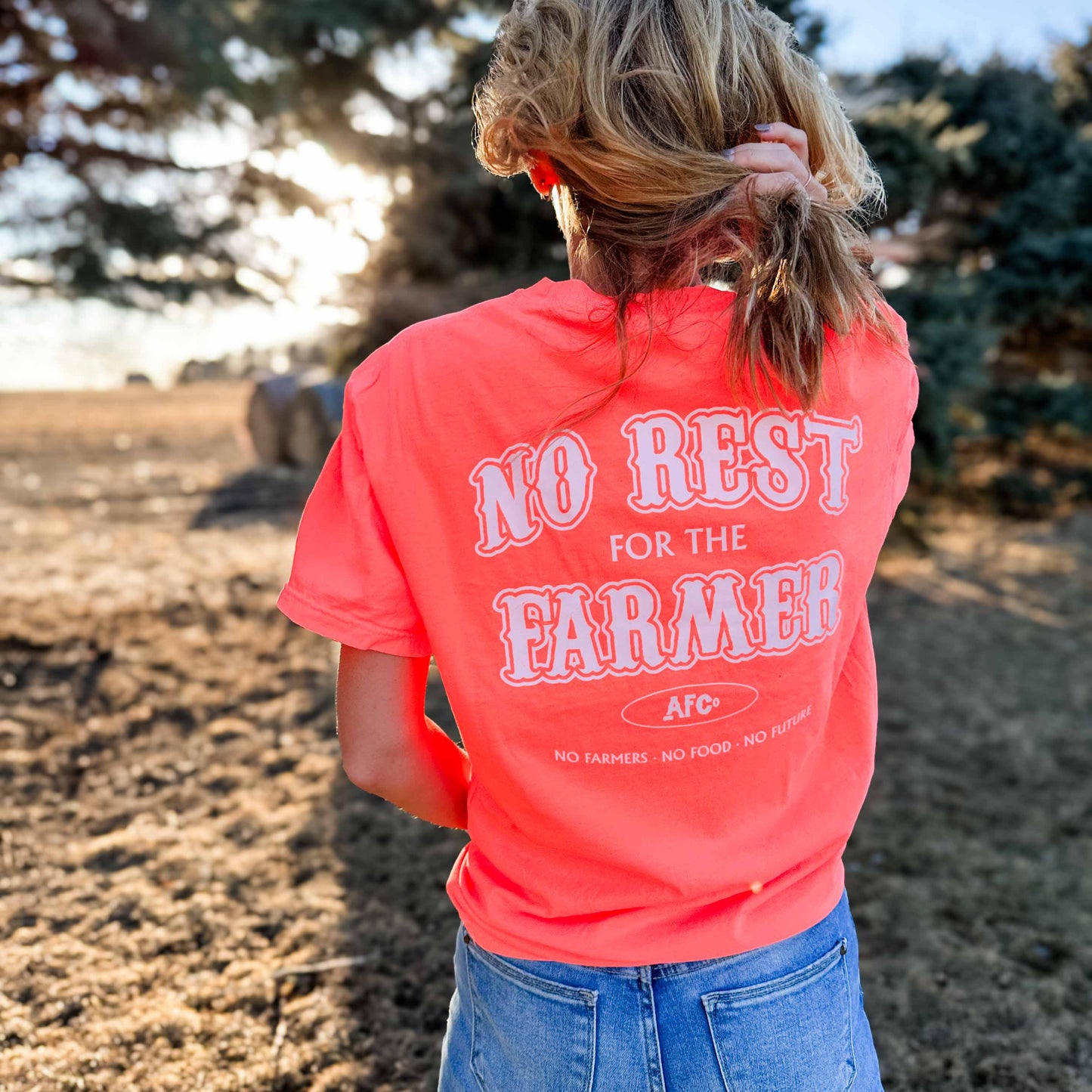 'No Rest For The Farmer' Neon Orange Tee