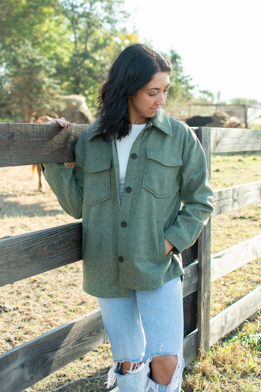 Olive Wool Blend Shacket Jacket