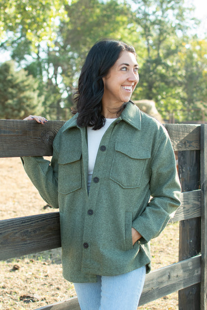 Olive Wool Blend Shacket Jacket