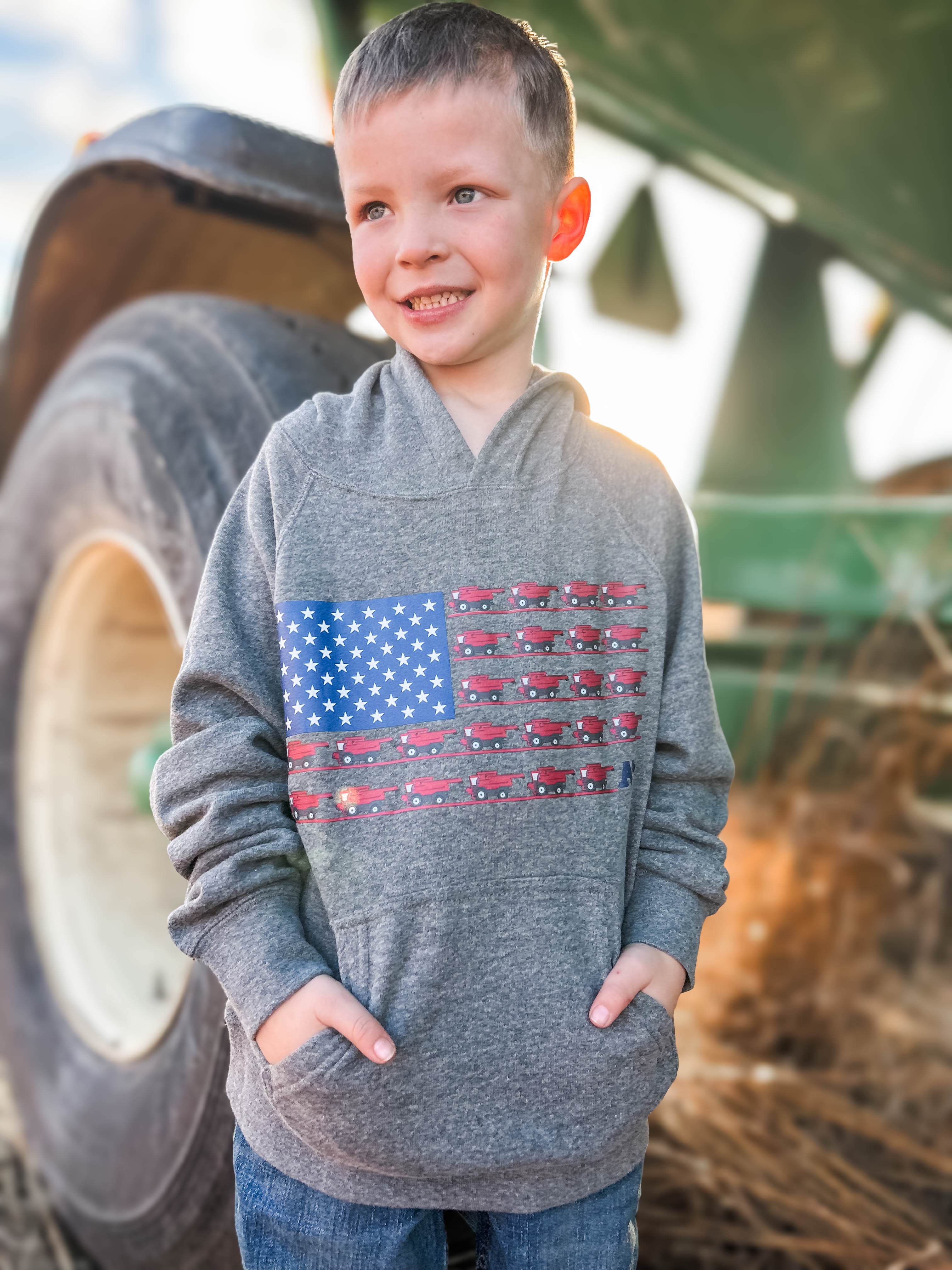 Patriotic Red Combine Flag Hoodie-Toddler/Youth