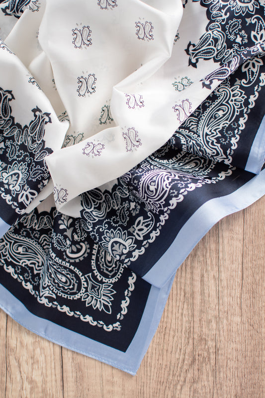 Paisley Square Scarf - Navy/Cream
