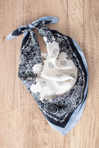 Paisley Square Scarf - Navy/Cream