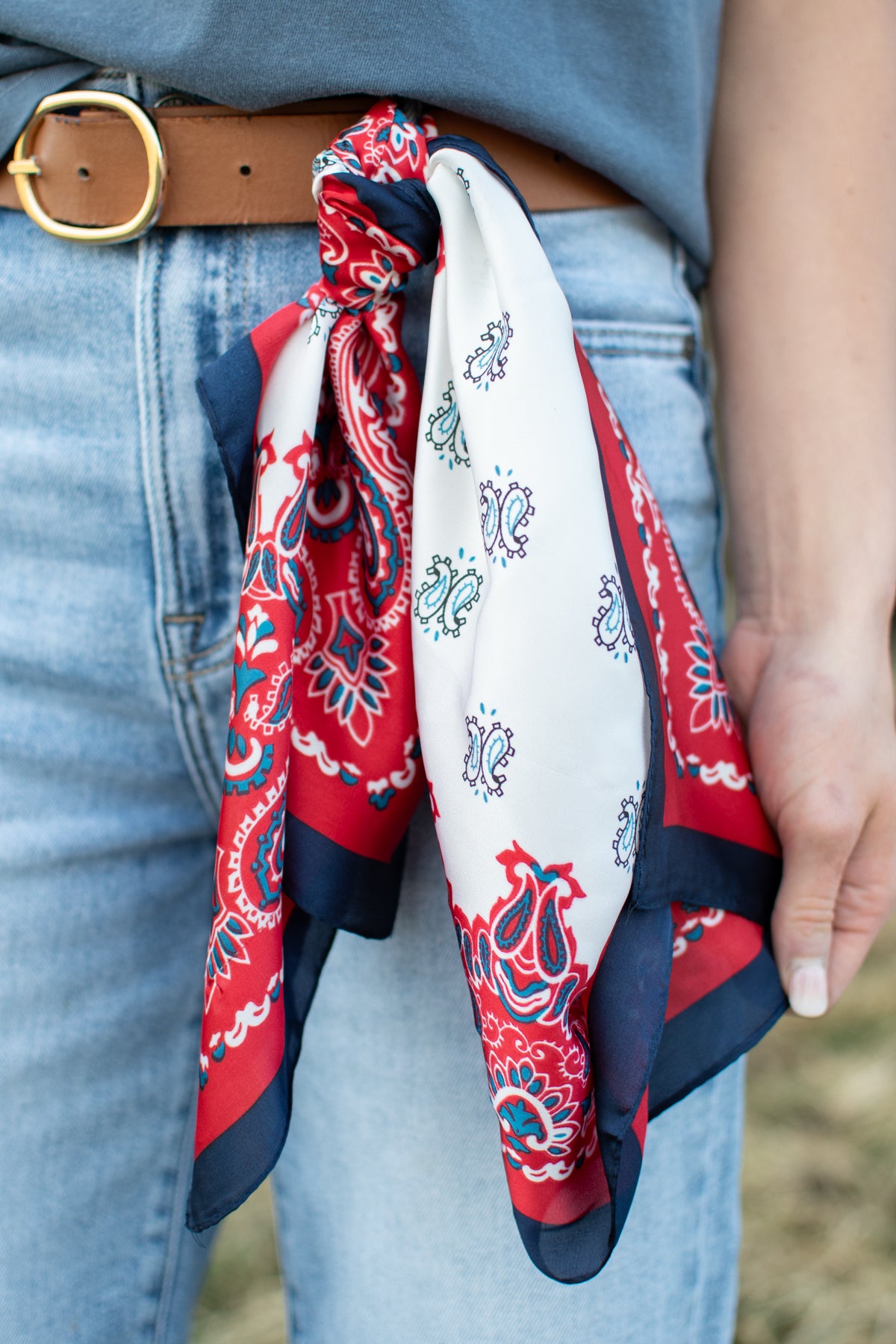 Paisley Square Scarf - Red, White, Navy