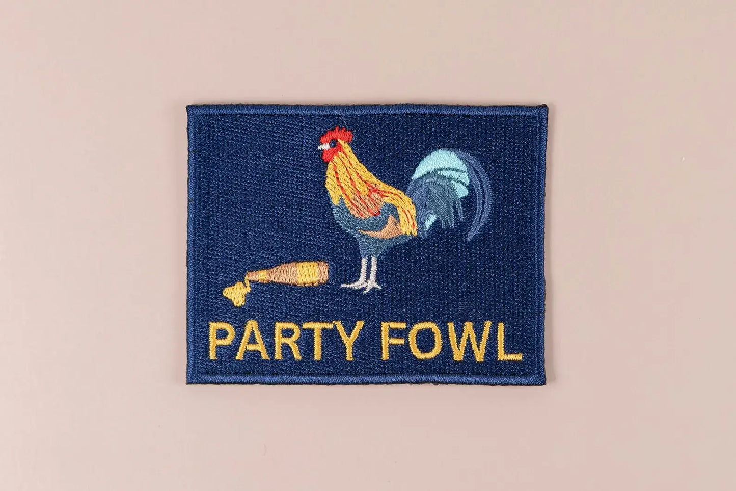 'Party Fowl' w/ Rooster and Beer Embroidered Iron-On Patch