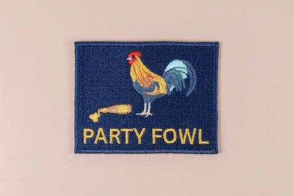 'Party Fowl' w/ Rooster and Beer Embroidered Iron-On Patch