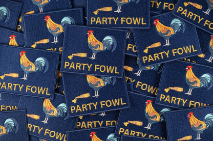 'Party Fowl' w/ Rooster and Beer Embroidered Iron-On Patch
