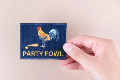 'Party Fowl' w/ Rooster and Beer Embroidered Iron-On Patch