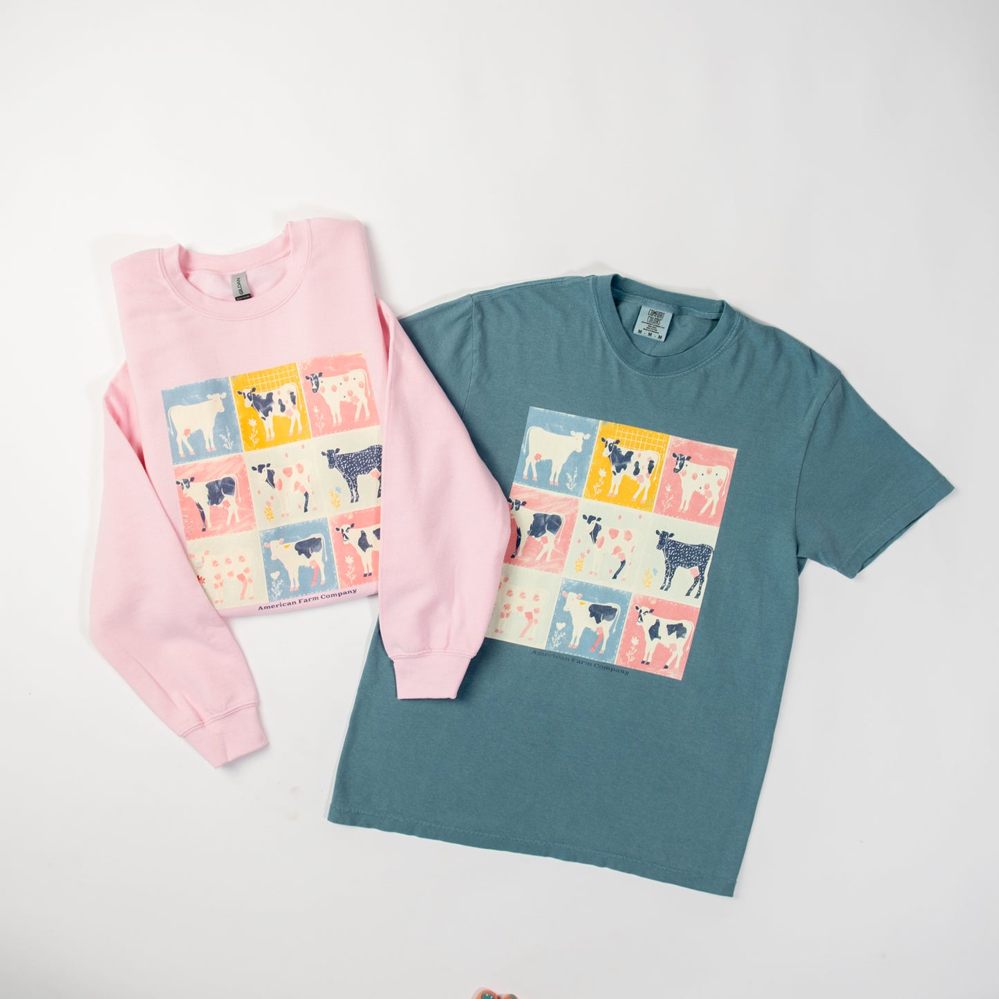 Patchwork Cow Pink Crewneck - American Farm Company