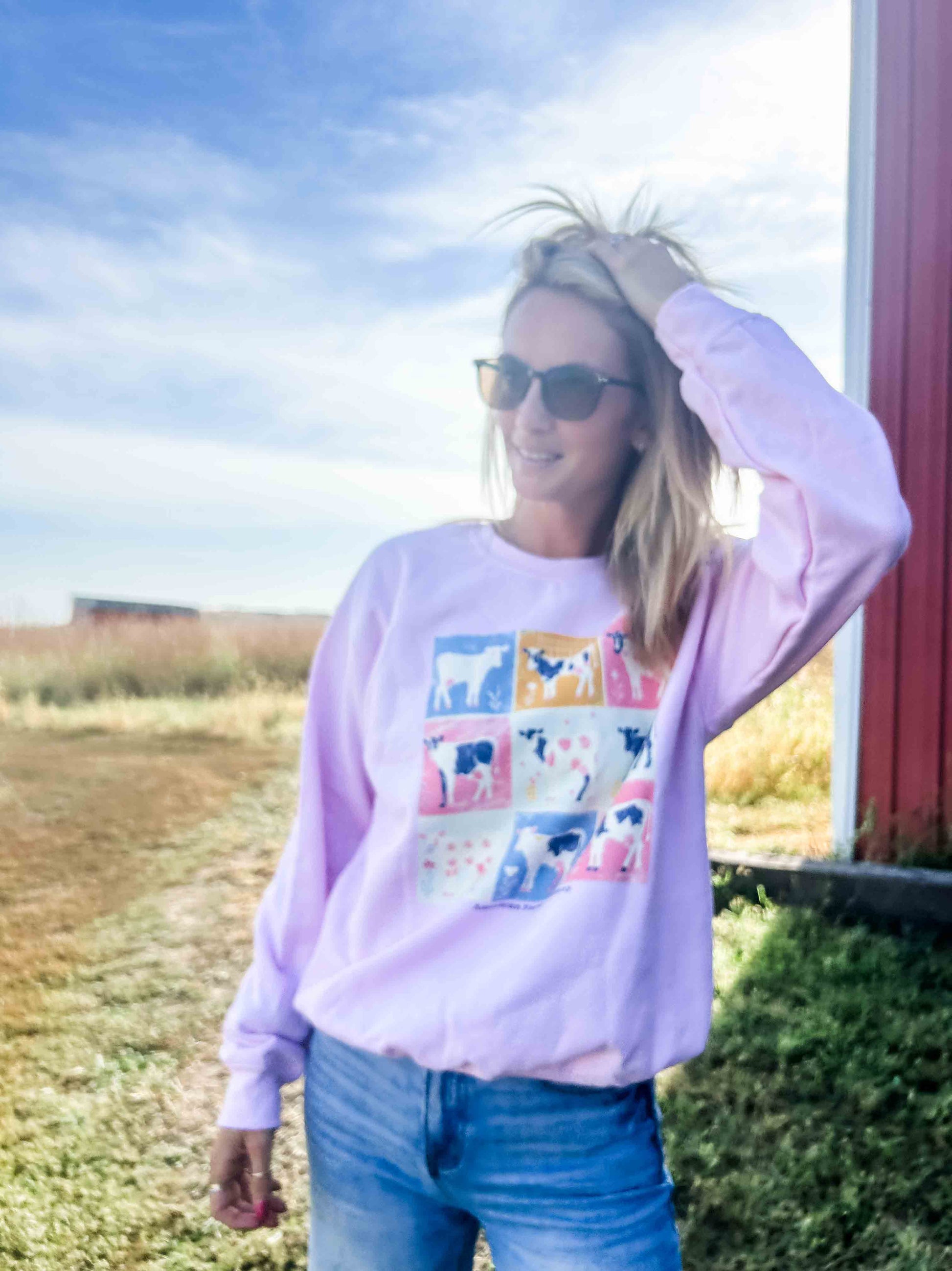 Patchwork Cow Pink Crewneck - American Farm Company