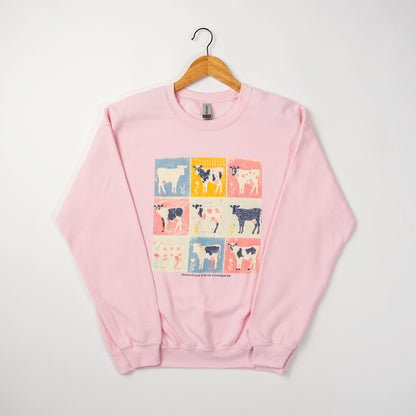 Patchwork Cow Pink Crewneck - American Farm Company