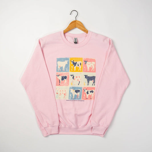 Patchwork Cow Pink Crewneck - American Farm Company