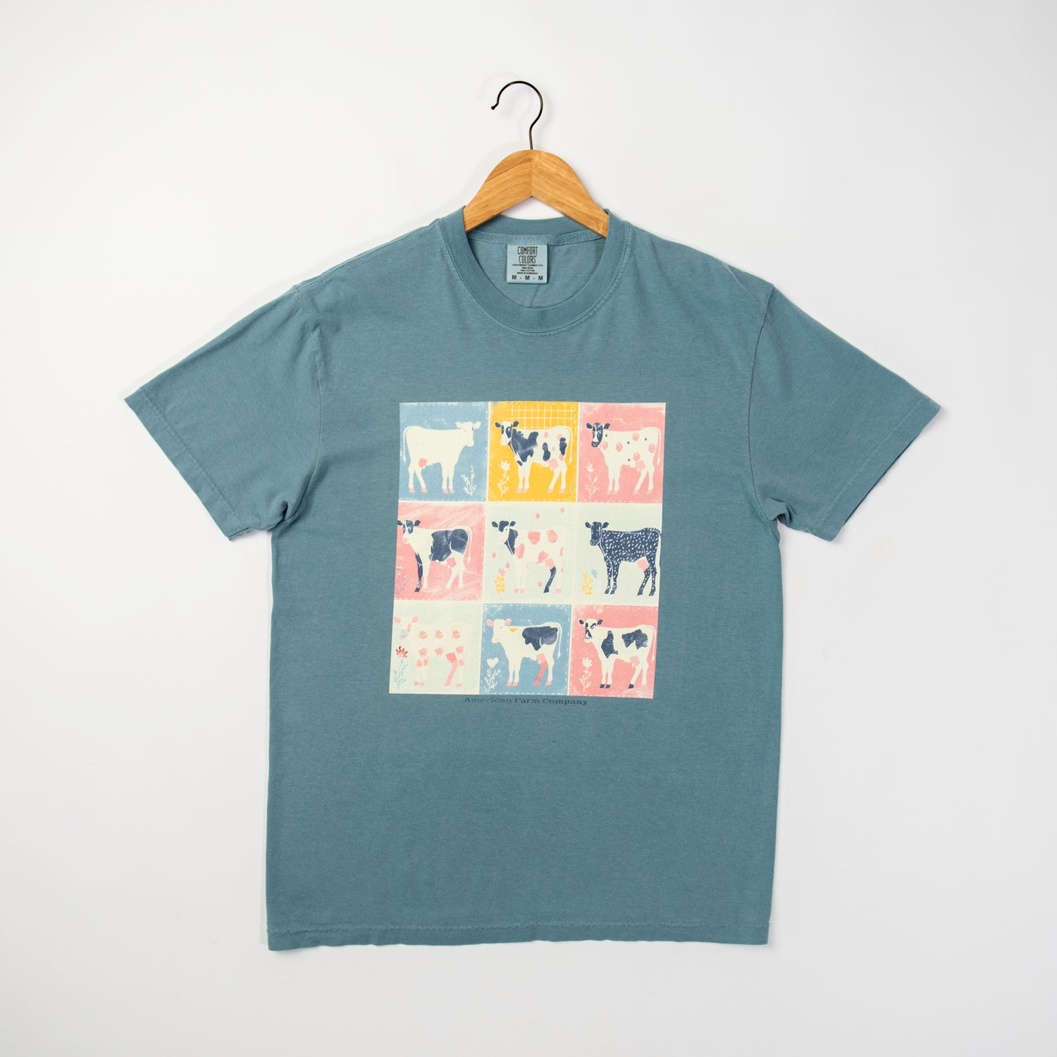 Patchwork Cows Washed Blue Tee - American Farm Company