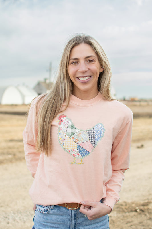 Patchwork Chicken Peach Long Sleeve