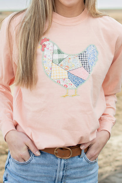 Patchwork Chicken Peach Long Sleeve